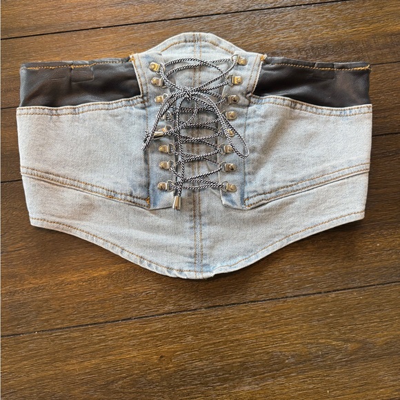 AKIRA Accessories - AKIRA Lace Up Denim Corset Belt Light Blue Waist Belt Size S Y2K Western